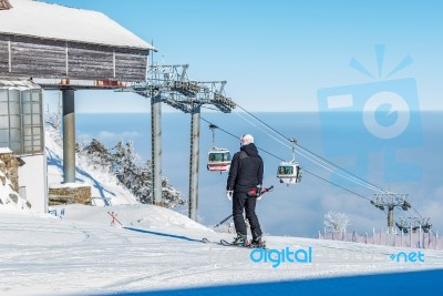 Deogyusan,korea - January 23: Skiers And Tourists In Deogyusan Ski Resort On Deogyusan Mountains,south Korea On January 23, 2015 Stock Photo