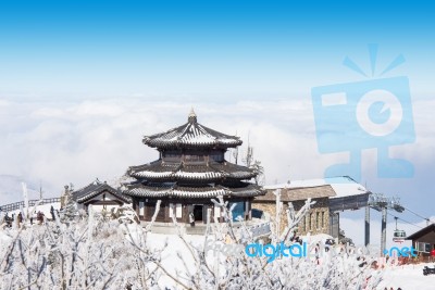 Deogyusan,korea - January 23: Tourists Taking Photos Of The Beautiful Scenery Around Deogyusan,south Korea On January 23, 2015 Stock Photo