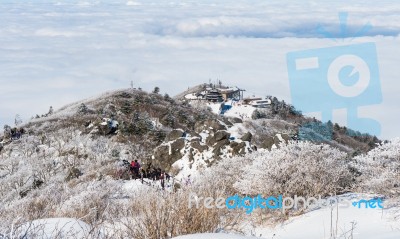 Deogyusan,korea - January 23: Tourists Taking Photos Of The Beautiful Scenery Around Deogyusan,south Korea On January 23, 2015 Stock Photo