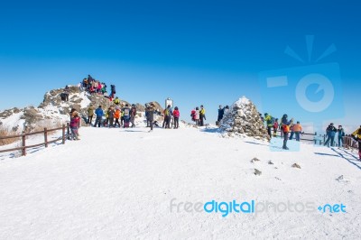 Deogyusan,korea - January 23: Tourists Taking Photos Of The Beautiful Scenery Around Deogyusan,south Korea On January 23, 2015 Stock Photo