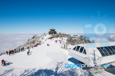 Deogyusan,korea - January 23: Tourists Taking Photos Of The Beautiful Scenery Around Deogyusan,south Korea On January 23, 2015 Stock Photo