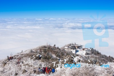 Deogyusan,korea - January 23: Tourists Taking Photos Of The Beautiful Scenery Around Deogyusan,south Korea On January 23, 2015 Stock Photo