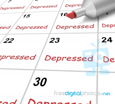 Depressed Calendar Means Down Despondent Or Mental Illness Stock Image