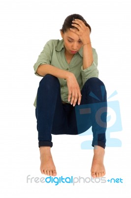 Depressed Teenage Girl Sitting Stock Photo