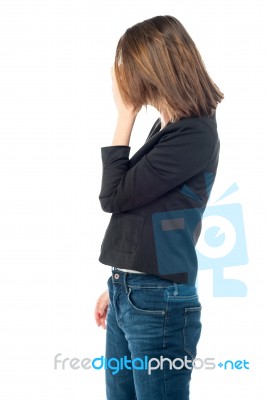 Depressed Woman Hiding Her Face Stock Photo