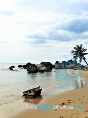 Desert Boat In The Beach Stock Photo