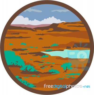 Desert Scene Circle Retro Stock Image