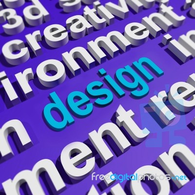 Design In Word Cloud Shows Creative Artistic Designing Stock Image