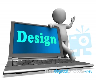 Design On Laptop Shows Creative Artistic Designing Stock Image