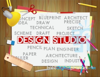 Design Studio Shows Designer Office And Drawing Stock Image