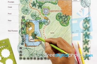 Design Water Garden Plan Stock Photo