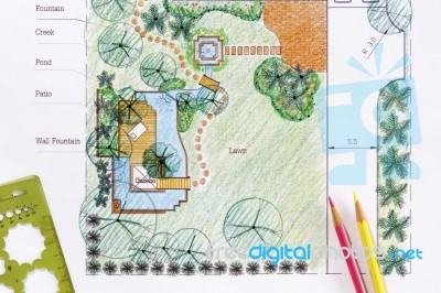 Design Water Garden Plan Stock Photo