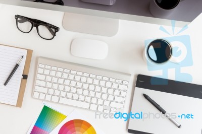 Designer Workspace On Top View Stock Photo