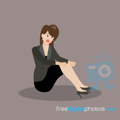 Desperate Business Woman Sitting Alone Stock Image