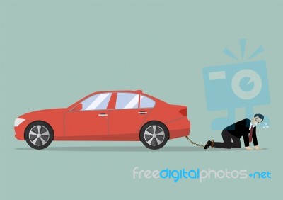 Desperate Businessman With Car Debt Burden Stock Image