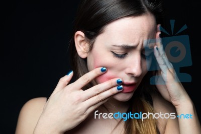 Desperate Young Woman Touching Her Face. Concept Of Abuse And De… Stock Photo