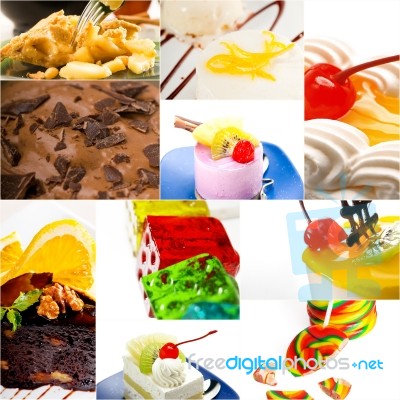 Dessert Cake And Sweets Collection Collage Stock Photo