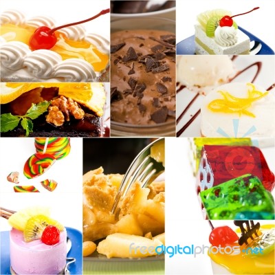 Dessert Cake And Sweets Collection Collage Stock Photo