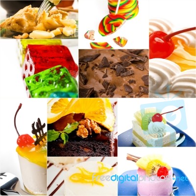 Dessert Cake And Sweets Collection Collage Stock Photo