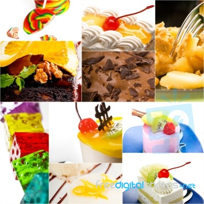 Dessert Cake And Sweets Collection Collage Stock Photo