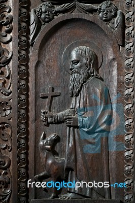 Detail From A Wooden Panel Inside St Vitus Cathedral In Prague Stock Photo