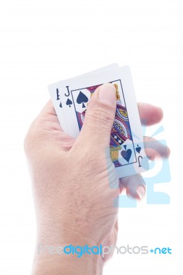 Detail Of Man Looking At Playing Cards Stock Photo