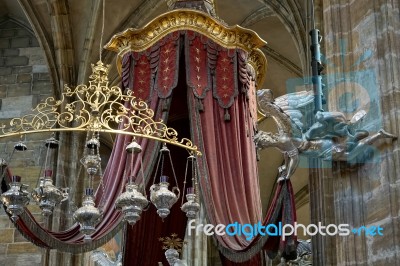 Detail Of The Silver Tomb Of St John Of Nepomuk In St Vitus Cath… Stock Photo