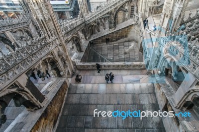 Detail Of The Skyline Of The Duomo In Milan Stock Photo