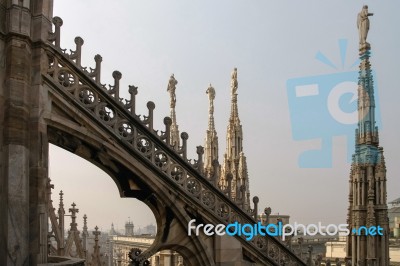 Detail Of The Skyline Of The Duomo In Milan Stock Photo