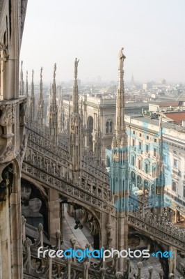 Detail Of The Skyline Of The Duomo In Milan Stock Photo