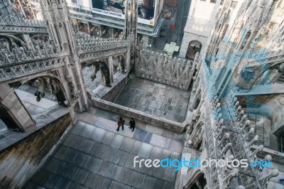 Detail Of The Skyline Of The Duomo In Milan Stock Photo