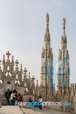 Detail Of The Skyline Of The Duomo In Milan Stock Photo