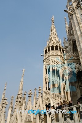 Detail Of The Skyline Of The Duomo In Milan Stock Photo