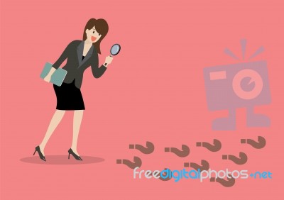 Detective Business Woman Finding Answer Stock Image