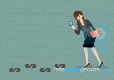 Detective Business Woman Finding Money Stock Image