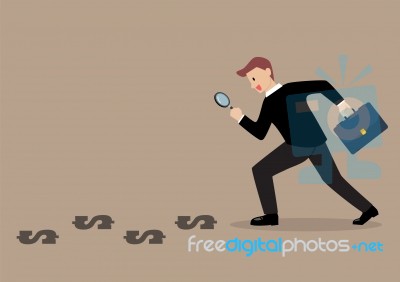 Detective Businessman Finding Money Stock Image