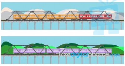 Diesel Railcar Train And Bridge Stock Image