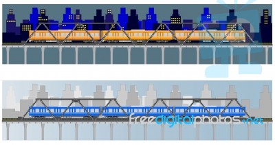 Diesel Railcar Train And Bridge Stock Image