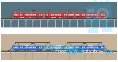 Diesel Railcar Train And Bridge Stock Image