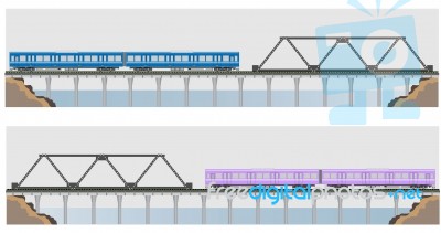 Diesel Railcar Train And Bridge Stock Image