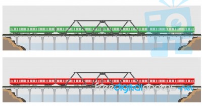 Diesel Railcar Train And Bridge Stock Image