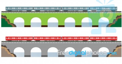 Diesel Railcar Train And Bridge Stock Image