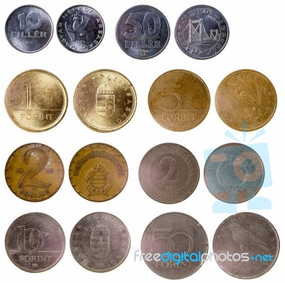 Different Old Hungarian Coins Stock Photo