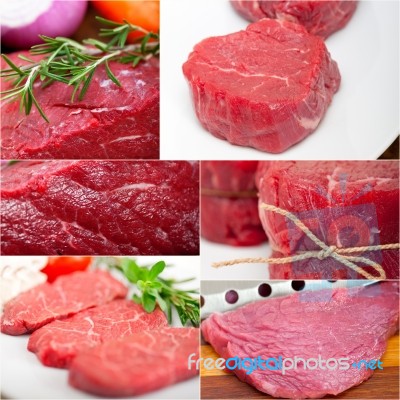 Different Raw Beef Cuts Collage Stock Photo