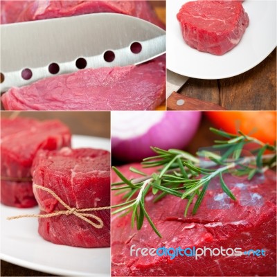 Different Raw Beef Cuts Collage Stock Photo