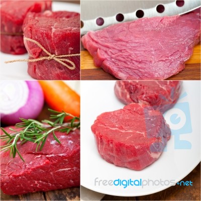 Different Raw Beef Cuts Collage Stock Photo