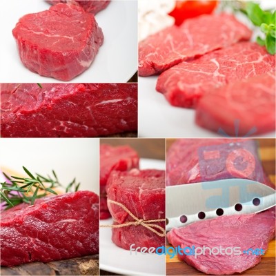 Different Raw Beef Cuts Collage Stock Photo