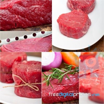 Different Raw Beef Cuts Collage Stock Photo