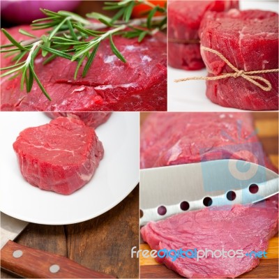 Different Raw Beef Cuts Collage Stock Photo