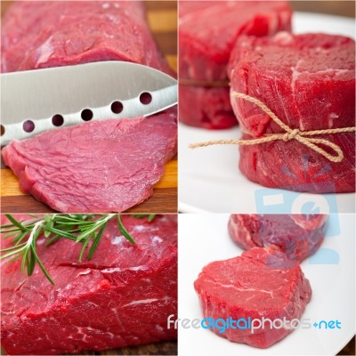 Different Raw Beef Cuts Collage Stock Photo